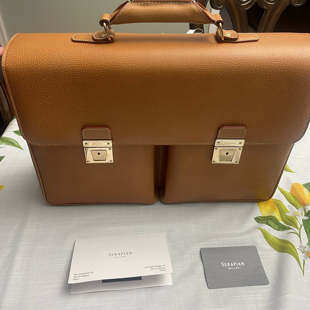 Brand new never used Serapian Milano Slim briefcase. Color Tobaco.